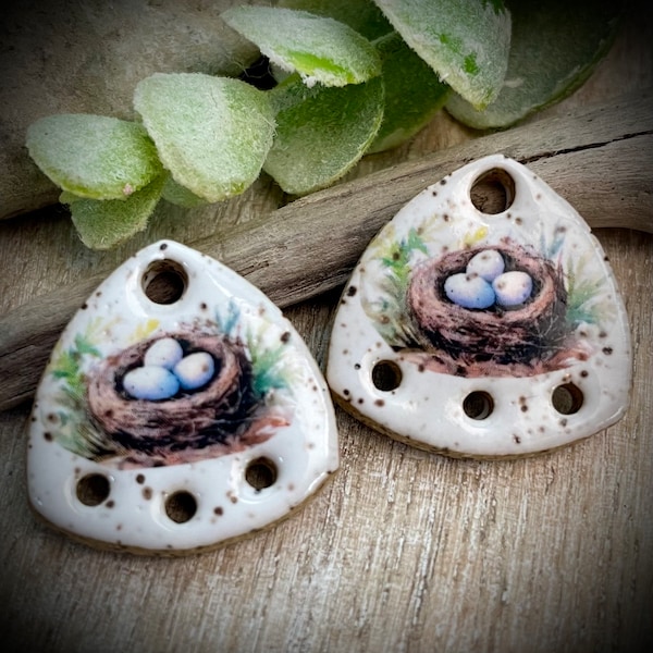 Bird nest earring charms, connectors ceramic beads for earring findings, design elements, handmade beads pendants charms.