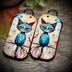 Whimsical cat earring charms, ceramic kitty jewelry findings, handmade cat pendants