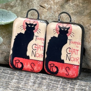 Cat earring charms, Chat Noir Black Cat, ceramic cat pendant pair, earring findings,