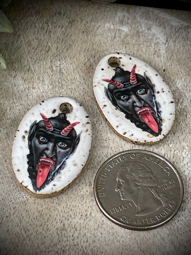 Krampus earring charms, ceramic face charms, mythical creature beads image 5