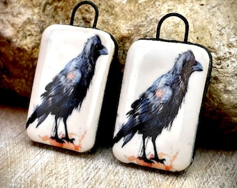 Halloween earring charms, black crow beads pendants, raven bird beads for jewelry making, jewelry supplies and findings.