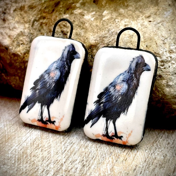 Halloween earring charms, black crow beads pendants, raven bird beads for jewelry making, jewelry supplies and findings.