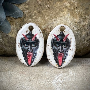 Krampus earring charms, ceramic face charms, mythical creature beads image 3