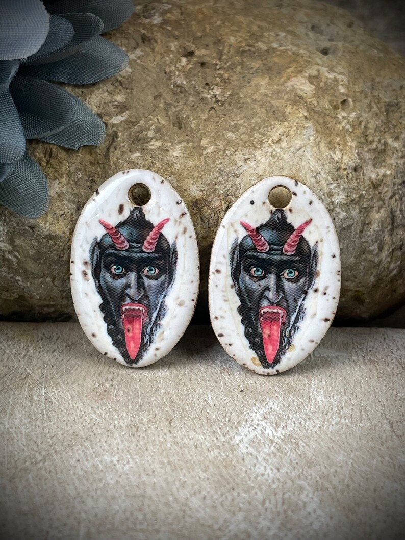 Krampus earring charms, ceramic face charms, mythical creature beads image 3