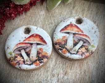 Mushrooms beads charms, magic mushroom earring charm findings, mushroom pendant, ceramic mushroom, ceramic beads pendant charms