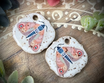 Butterfly ceramic earring charms, moth beads pendant for making jewelry and crafts. DIY jewelry