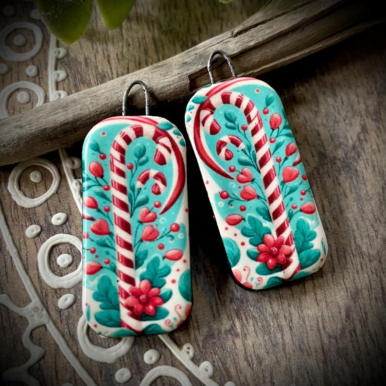 Christmas Earring Charms, Candy Cane Charms, Holiday Pendant, Christmas