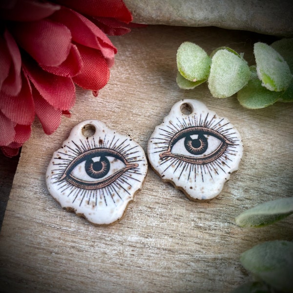 Eye charms, evil eye earring charms, ceramic charm pair, jewelry findings, DIY jewelry making supplies