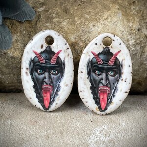 Krampus earring charms, ceramic face charms, mythical creature beads image 2
