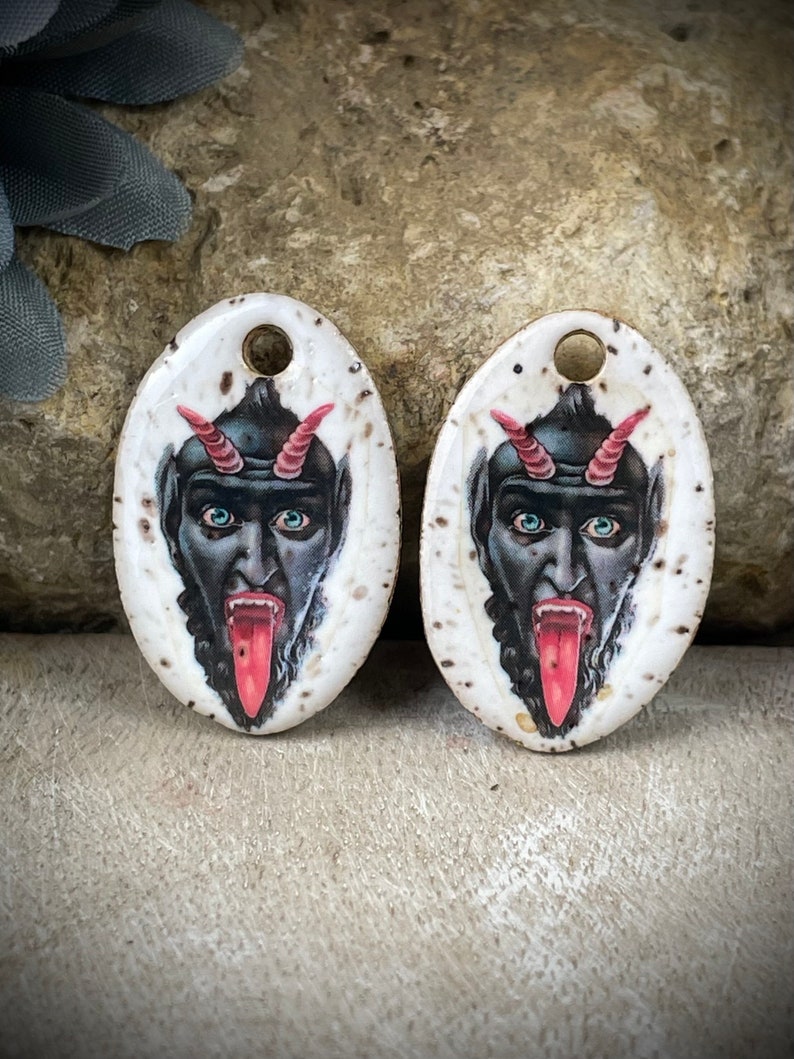 Krampus earring charms, ceramic face charms, mythical creature beads image 2