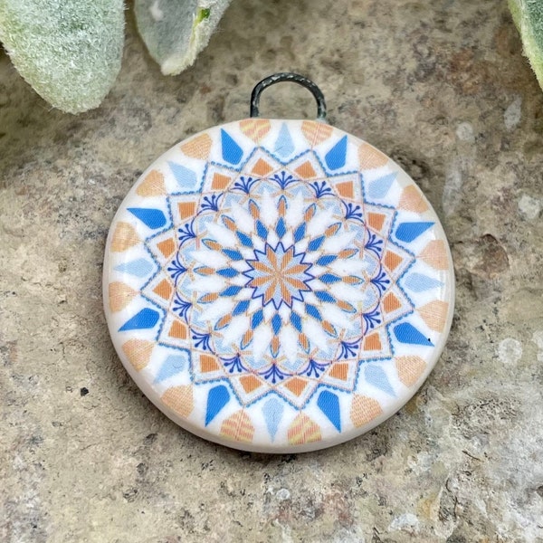 Mandala pendant charms, mandala vintage design pendant, jewelry making supplies, ceramic pendant bead necklace,