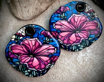 Pingentes de contas florais para brincos, contas de cerâmica com flores de vitral para acessórios de brincos, elementos de design, pingentes de contas feitos à mão.