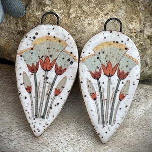 Ceramic flower earring charms, ceramic beads for earring findings, design elements, handmade beads pendants charms. Bohemian boho,