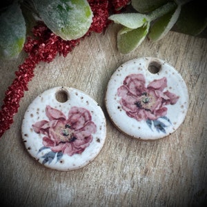 Ceramic flower earring charms, ceramic beads for earring findings, design elements, handmade beads pendants charms. Bohemian boho