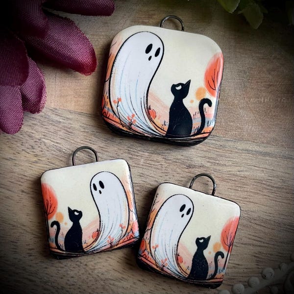Halloween earring charms pendant set, vintage black cat beads pendants, pumpkin clay beads for jewelry making, jewelry supplies and findings