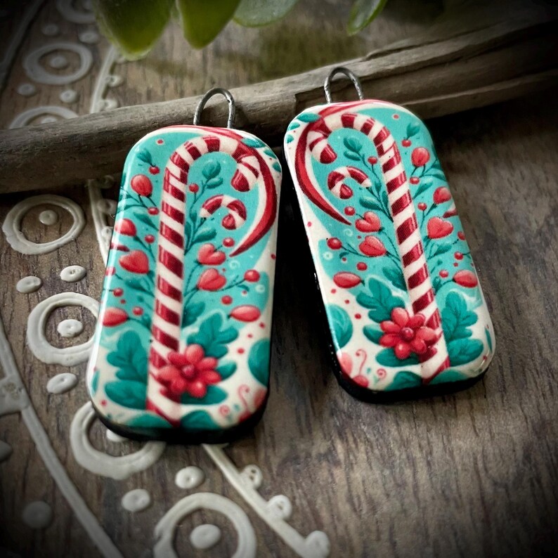 Christmas Earring Charms, Candy Cane Charms, Holiday Pendant, Christmas