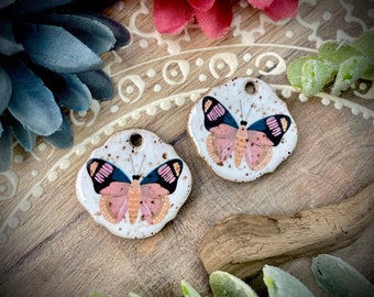 Butterfly ceramic earring charms, moth beads pendant for making jewelry and crafts. DIY jewelry