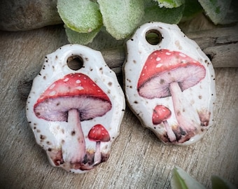 Mushrooms beads charms, magic mushroom earring charm findings, mushroom pendant, ceramic mushroom, ceramic beads pendant charms
