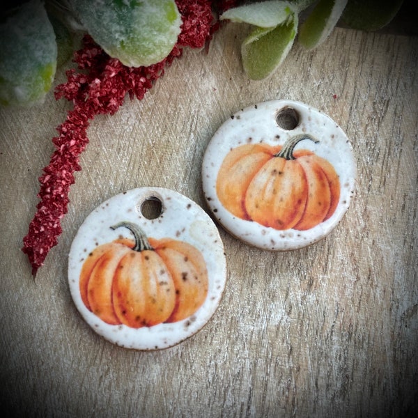 Pumpkin earring charms, vintage fall pumpkin bead pendants, pumpkin clay beads for jewelry making, jewelry supplies and findings.