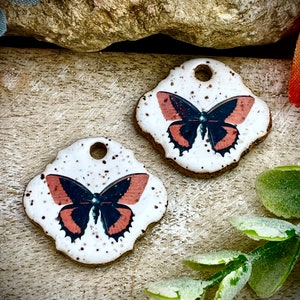 Butterfly ceramic charms, Artisan pendants, 2 Rustic earring components, Handmade boho findings to make jewelry, Ceramic beads
