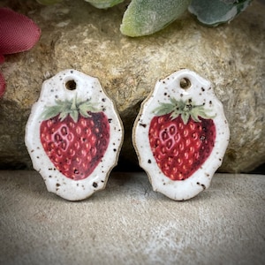 Ceramic strawberry earring charms, beads for earring findings, design elements, handmade beads pendants charms. Bohemian boho,