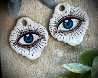 Pingentes de olho, pingentes de brinco de olho grego, par de pingentes de cerâmica, acessórios para bijuteria, materiais para fazer bijuterias DIY, olhos azuis