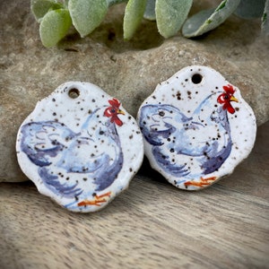 Chicken earring charms, ceramic beads for earring findings, design elements, handmade beads pendants charms. Bohemian boho,