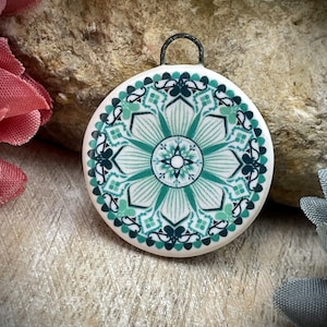 Mandala pendant charms, mandala vintage design pendant, jewelry making supplies, ceramic pendant bead necklace,