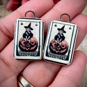 Halloween earring charms, vintage cauldron witch beads pendants, pumpkin clay beads for jewelry making, jewelry supplies and findings.