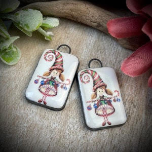 Christmas elf earring charms beads, elves Folk art pendant charms, clay beads for jewelry making, jewelry supplies and findings.