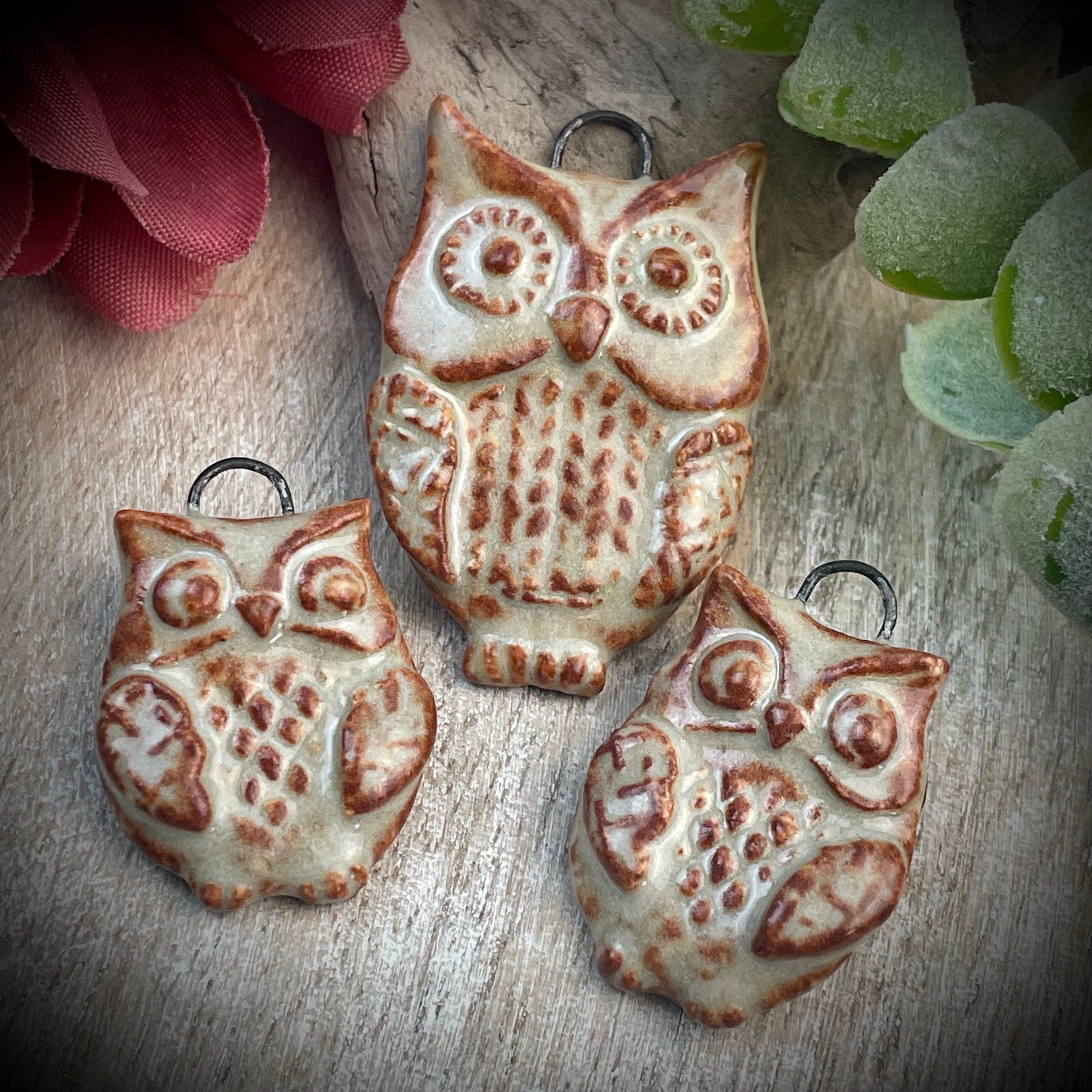 Owl pendant earring charm set, cerami bird jewelry findings, design elements, handmade beads, neckla
