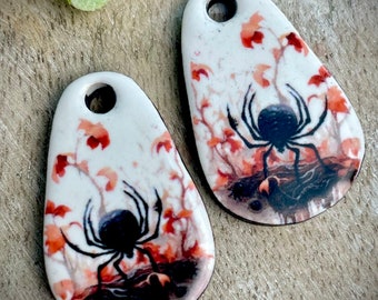 Halloween Spider earring charms, bug ceramic beads for earring findings, design elements, handmade beads pendants charms. Halloween charms