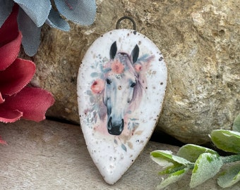 Ceramic pendant charms, flower horse pendants jewelry findings, design elements, handmade beads pendants charms. Bohemian boho,