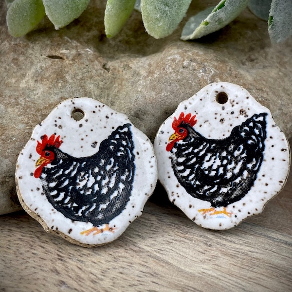 Chicken earring charms, ceramic beads for earring findings, design elements, handmade beads pendants charms. Bohemian boho,