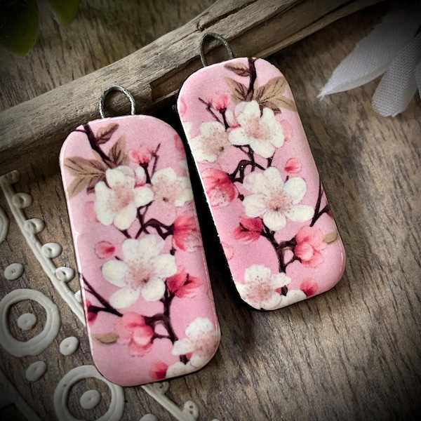 Floral earring charms, pink flower blossom ceramic beads for earring findings, design elements, handmade beads pendants charms.