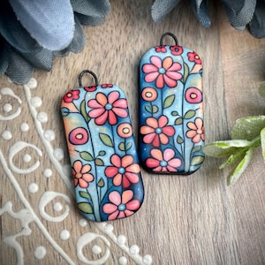 Ceramic flower earring charms, ceramic beads for earring findings, design elements, handmade beads pendants charms. Bohemian boho,