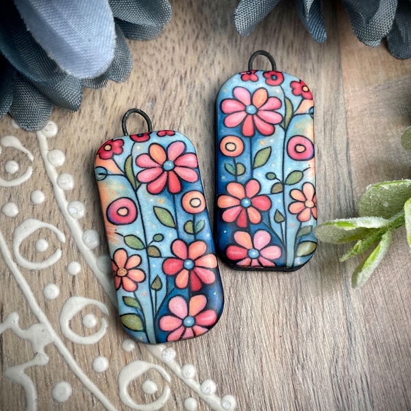 Ceramic flower earring charms, ceramic beads for earring findings, design elements, handmade beads pendants charms. Bohemian boho,