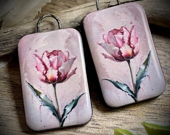 Ceramic flower earring charms, rose ceramic beads, earring findings, design element, tulip charm pendant