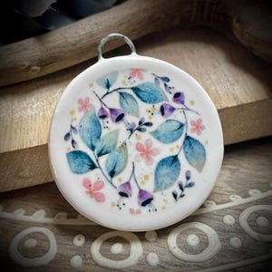 Floral pendant charm , Flower ceramic pendants jewelry findings, design elements, handmade beads pendants charms.