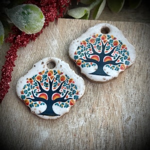 Dijes de cerámica para pendientes con forma de árbol, cuentas de cerámica para fornituras de pendientes, elementos de diseño, colgantes de cuentas hechos a mano. Estilo bohemio.