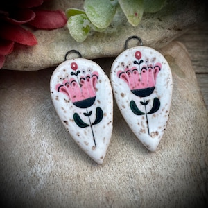 Ceramic flower earring charms, ceramic beads for earring findings, design elements, handmade beads pendants charms. Bohemian boho,