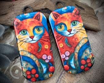 Cat earring charms, ceramic kitten charms, beads for earring findings, design elements, handmade beads pendants charms. Bohemian boho,