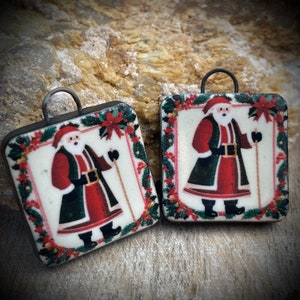 Christmas earring charms, folk art Santa charms, holiday pendant, Christmas tree charms, design elements, handmade beads