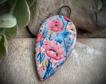 Pingente floral, pingentes de cerâmica com flores, elementos de design para joias, pingentes de miçangas feitos à mão.