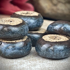 Large hole ceramic beads, blue handmade rondel beads, 12-14 mm Handmade 5mm Large Hole Ceramic Beads For Cord Jewelry, Macrame bracelet bead