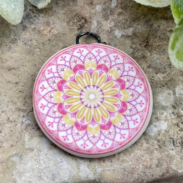 Mandala pendant charms, mandala vintage design pendant, jewelry making supplies, ceramic pendant bead necklace,