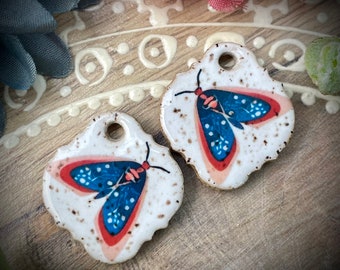 Butterfly ceramic earring charms, moth beads pendant for making jewelry and crafts. DIY jewelry