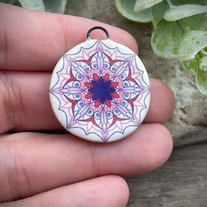 Mandala pendant charms, mandala vintage design pendant, jewelry making supplies, ceramic pendant bead necklace,