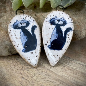 Cat earring charms, ceramic kitten charms, beads for earring findings, design elements, handmade beads pendants charms. Bohemian boho,