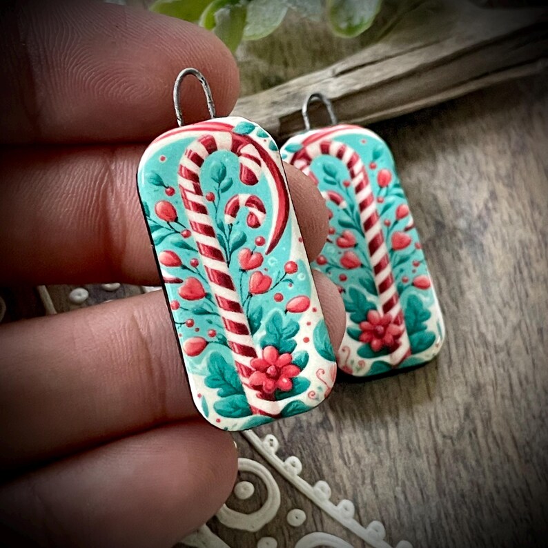 Christmas Earring Charms, Candy Cane Charms, Holiday Pendant, Christmas